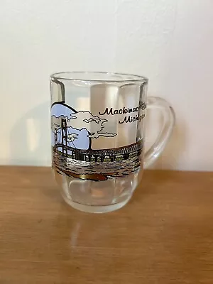 Vintage Mackinac Bridge Michigan Clear Glass Souvenir Coffee Cup Mug • $10