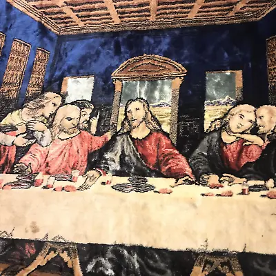 Vintage Last Supper Tapestry 48  X 72   Jesus Disciples Religious Wall Hanging • $42.95