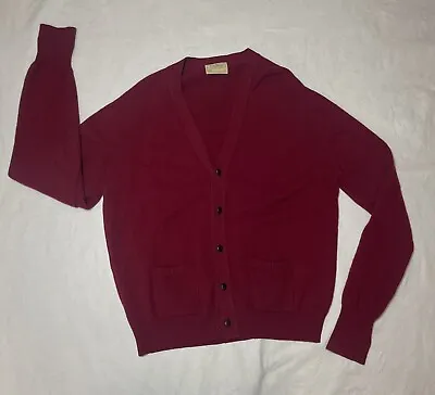 Vintage LL Bean Cardigan 100% Lambswool Mens XL Burgundy Button Down Grunge • $28