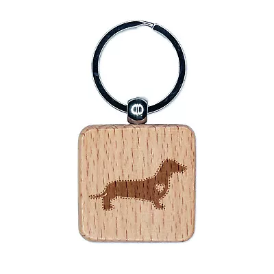 Smooth Haired Dachshund Dog With Heart Engraved Wood Square Keychain Tag Charm • $9.99