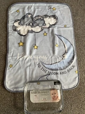 £9.99 • Buy Moon & Star 110x80cm SOFT FLEECE BLANKET Boy Girl Newborn Pram Moses Basket Baby