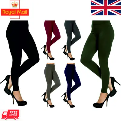 £3.58 • Buy Womens Leggings Ladies LINED Black Tummy Control High Waist Size 93CM NEW Plain