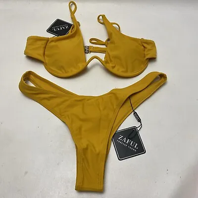 NWT Zaful Bikini Two Piece Swimsuit Size US 6 Golden Yellow Padded Underwire Top • $22.49