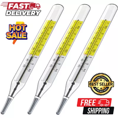 3 PK Glass Thermometer Mercury Free Clinic Thermometer Traditional Thermometer D • $32.99
