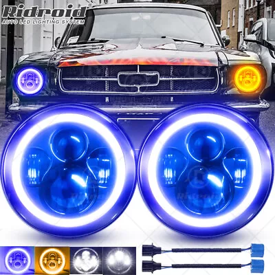 For Ford Mustang 1964-1973 7  Inch Round LED Headlights Blue Halo DRL Angel Eyes • $49.99