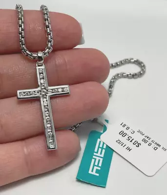 NEW $815 Effy Men's Cross Pendant Necklace White Sapphire Silver Chain • $255