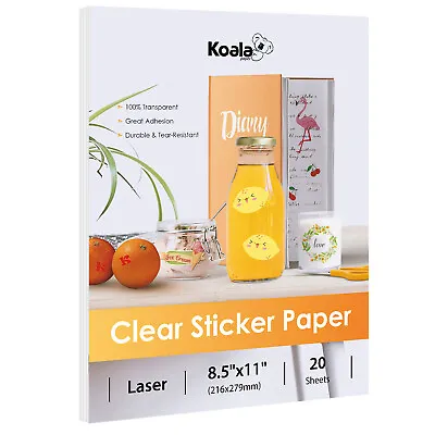 20 Koala Clear Sticker Paper For LASER Printable Vinyl Waterproof Transparent • $9.89