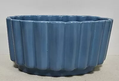 Frank Moreno Ceramics USA Vintage Blue Ribbed Oval Planter Vase Signed • $23.96
