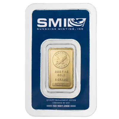 5 Gram Sunshine Gold Bar (New W/ Assay MintMark SI) • $425.09