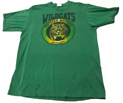 VINTAGE Downerwear Northern Michigan Wildcats Tee - Green - Men's Size XL • $23.96