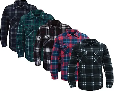 Mens Fleece Padded Lumberjack Shirt Jacket Fur Lined Sherpa Winter Warmer M-5XL • £15.95