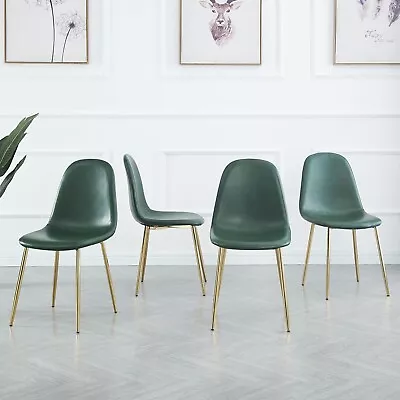 4 Mid Century Chairs Kitchen Chairs With Golden Legs PU Armless Dining • $99.99