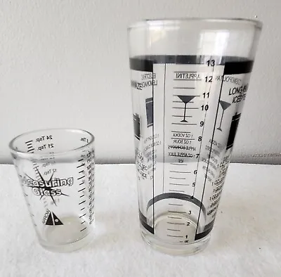 Vintage Set Of 2 Glasses Bartender Bar Cocktail Mixed Drink Recipe 6  & 3.5  VGC • $19.95