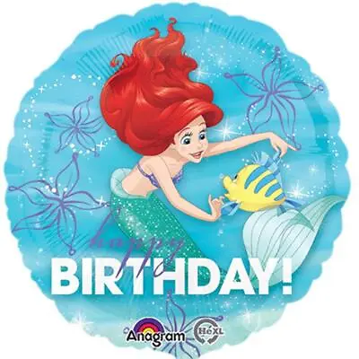 Little Mermaid Happy Birthday Foil Mylar 18  Round Balloon New 1 Per Package • $3.95