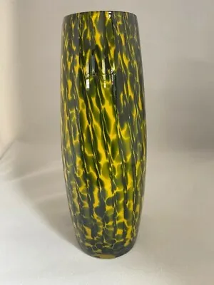 Murano Style  Vase Mustard And Black 6 1/2  Tall By 2  Wide No Chips Or Cracks • $10.20