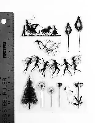 £5.99 • Buy Clear Rubber Stamp Girl Sparkle Wings Fly Butterfly Dandelion Magic Background