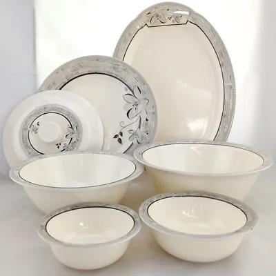 Floral Melamine White Plates Bowls Lids Set 100% Double Glazed • £11.95