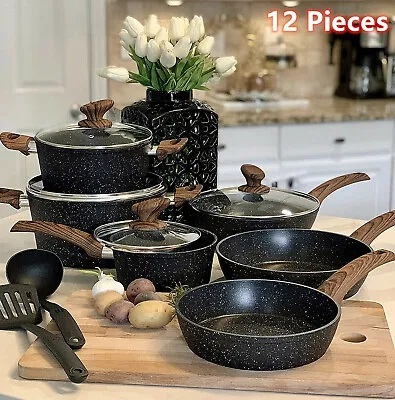 $109.99 • Buy 12 Pieces Kitchen Pots & Pans Set Nonstick Cookware Set Granite Coated With Lids