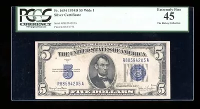 1934 D $5 Dollar Bill Silver Certificate Blue Seal PCGS 45 XF Serial R88594205A • $69.95