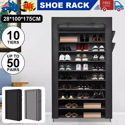 $24.69 • Buy 10 Tier Shoe Rack Cabinet Portable Storage Cover Shelf Organiser 50 Pairs Stand