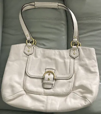 Auth COACH Campbell Leather Bell Carryall F24961 Cream White Leather Tote Bag • $24.99