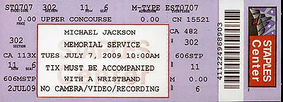 MICHAEL JACKSON Memorial Service Ticket Staples Center Los Angeles 2009 Preprint • £5.99