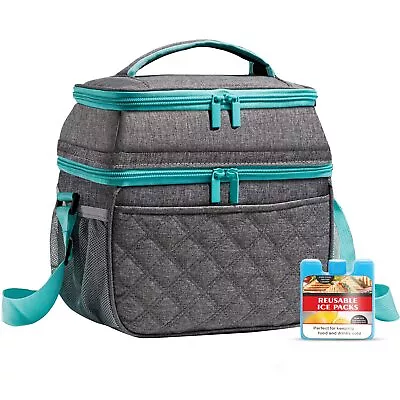Large Lunch Bag For Women Men Double Deck Lunch Box With Ice Pack Insulated Lunc • $18.99