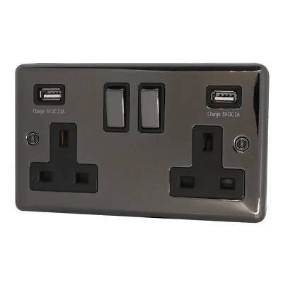 £19.95 • Buy Black Nickel Light Switches, USB Plug Sockets, Dimmer & Cooker Switches