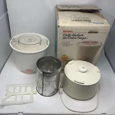 WORKING VINTAGE Rival Ice Cream Frozen Yogurt Maker Model 8200 White 2 Quart Box • $24.99