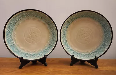 Set Of 2 Roscher & Co Moroccan Medallion 10 1/4  Crackle Glaze Dinner Plates • $22.99