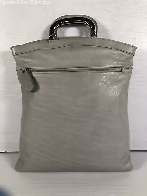 Maurizio Taiuti Womens Gray Leather Italy Inner Pockets Large Classic Tote Bag • $19.99