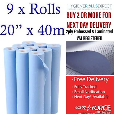 Professional Blue 20  Hygiene Roll Couch Roll Bed Rolls 2PLY X 9 Rolls X 40M • £27.99