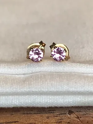 14k Gf Round Natural Untreated Pink Sapphire Earrings. 3mm • $53.96