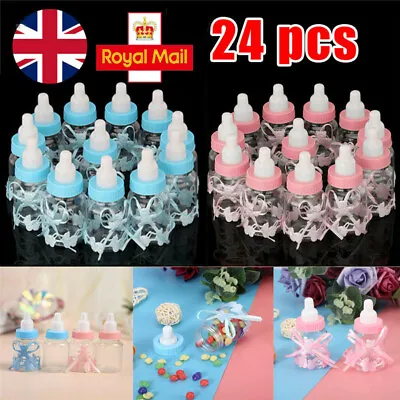 24x Fillable Bottles Blue Pink For Baby Shower Favors Girl Boys Party Decoration • £5.95