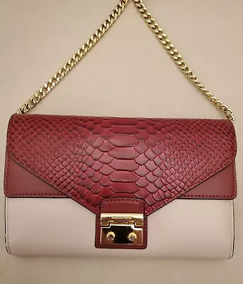 Michael Kors Sloan Crossbody Large Envelope Wallet Snakeskin Burgundy Blush • $44.50