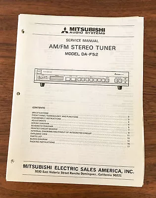 Mitsubishi DA-F52 Tuner Service Manual *Original* • $19.89