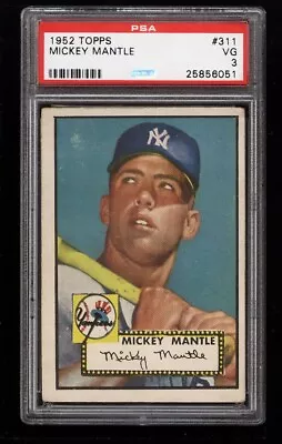 1952 Topps HOF Mickey Mantle Rookie Baseball ⚾️ Card # 311 VG PSA 3 • $79500