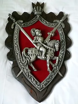 Vintage Metal Wood Medieval Knight Shield Crest Sword Wall Art Decor • $148.99