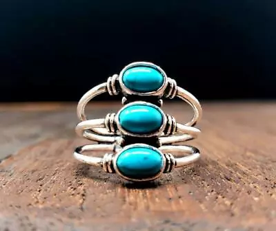 Blue Turquoise Gemstone 925 Sterling Silver Ring Mother's Day Jewelry SA-22 • $10.89