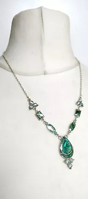 Blue Green​ ​Abalone Shell Effect Rhinestone Silver Toned Statement Necklace • £5