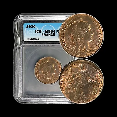 FRANCE. 1920 5 Centimes - ICG MS64 - Top Pop 🥇 Protective Republic 🇫🇷 • $70.54