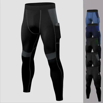 Mens Sports Cycling Compression Fitness Tights Gym Pants With Pocket Trousers • $17.46