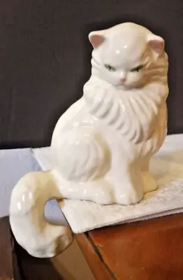 Ceramic Arts Studio Shelf Sitter White Persian Cat Green Eyes 4  • $49.99