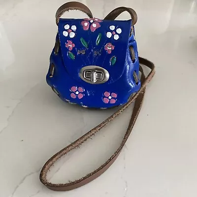 Vintage Mexican Leather Small Children’s Tooled Coin Purse Mini Bag.  Royal Blue • $14.95