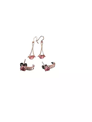 Lot Of 2 Gold And Silver Pink Sapphire Diamond Earrings Vintage Y2K • $375