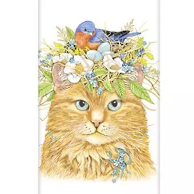 Mary Lake-Thompson Bird Nest Cat With Bluebird & Eggs Flour Sack Kitchen Towel • $10.50