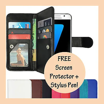 $6.95 • Buy Leather Flip Cover Case PU Wallet For Samsung Galaxy S7 & S7 Edge S8 Plus