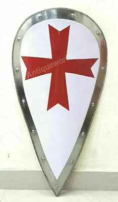 Medieval Knight Templar Shied Crusader Metal Shield With Red Cross Armor Shield • $101.25