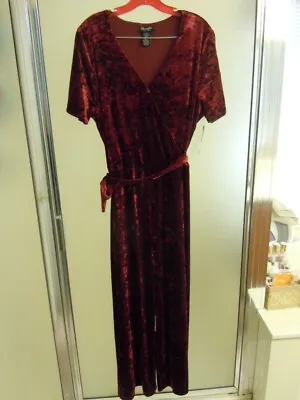 Womens Wrangler Retro Dark Red Burgundy Velvet Stretch Jump Suit W/ Belt Sash • $25