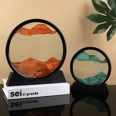 7“ 12  3D Round Glass Moving Flowing Sand Art Display Sandscape Motion Picture • £9.59